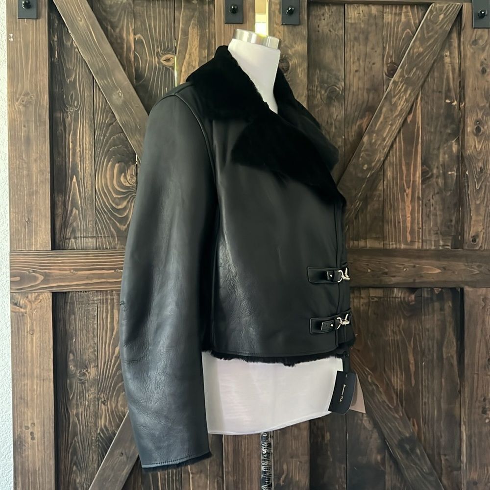 NWT Massimo Dutti | Leather mouton jacket with furskin detail - Picture 6 of 14